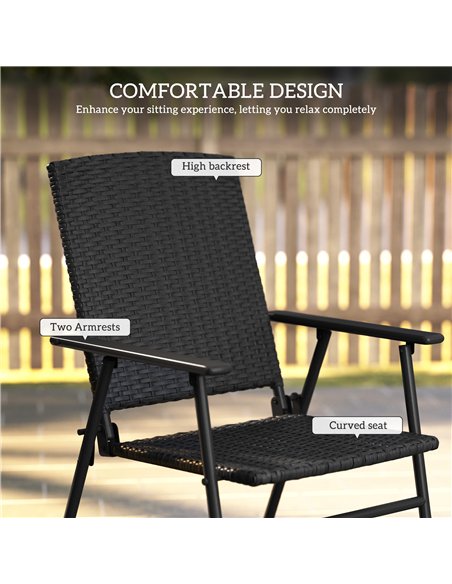 Outsunny Set of Four Folding Rattan Seat Chairs - Black - pic 129175 | FastDaddyshop