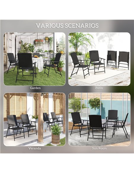 Outsunny Set of Four Folding Rattan Seat Chairs - Black - pic 129177 | FastDaddyshop