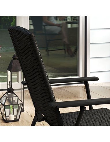 Outsunny Set of Four Folding Rattan Seat Chairs - Black