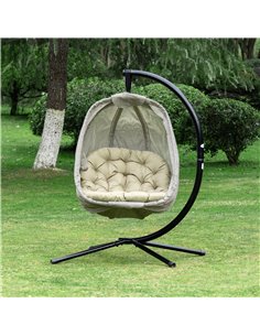Outsunny Hanging Egg Chair, Folding Swing Hammock with Cushion and Stand, Khaki 2