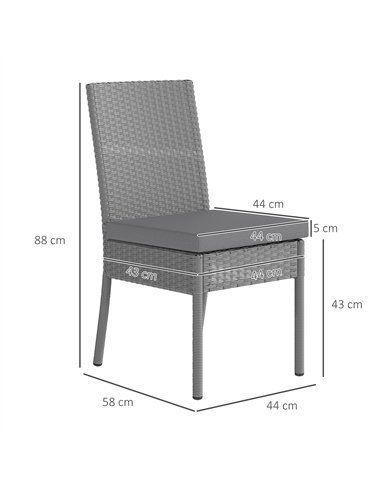 Outsunny Set of Four Armless Rattan Garden Chairs - Dark Grey
