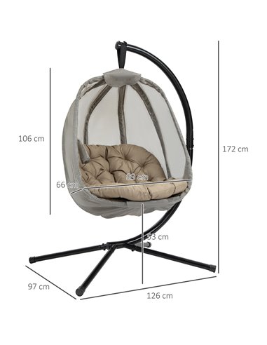 Outsunny Hanging Egg Chair, Folding Swing Hammock with Cushion and Stand for Indoor Outdoor, Patio Garden Furniture, Khaki