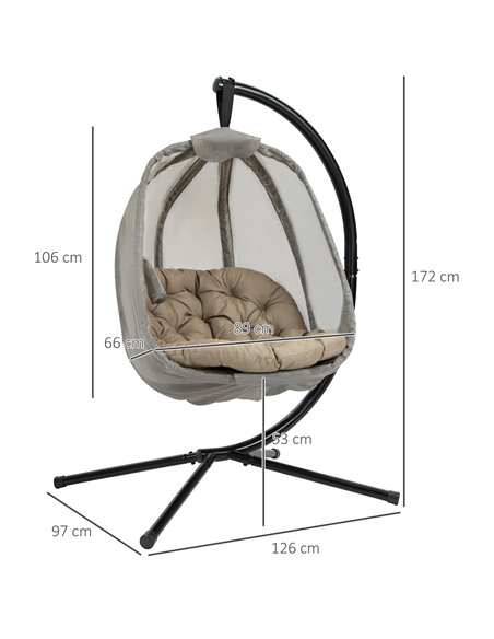 Outsunny Hanging Egg Chair, Folding Swing Hammock with Cushion and Stand for Indoor Outdoor, Patio Garden Furniture, Khaki - pic 12919 | FastDaddyshop