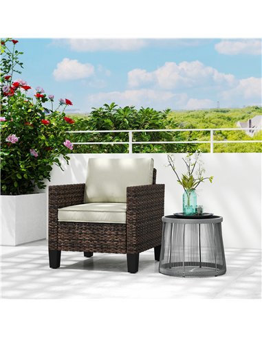 Outsunny Single Rattan Armchair, with Cushions - Brown
