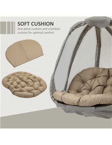 Outsunny Hanging Egg Chair, Folding Swing Hammock with Cushion and Stand for Indoor Outdoor, Patio Garden Furniture, Khaki