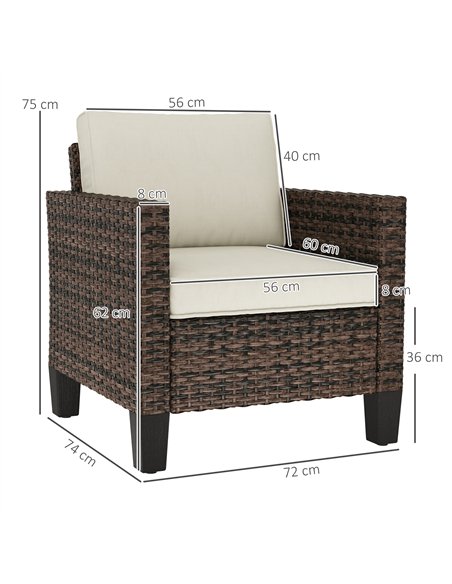 Outsunny Single Rattan Armchair, with Cushions - Brown - pic 129200 | FastDaddyshop