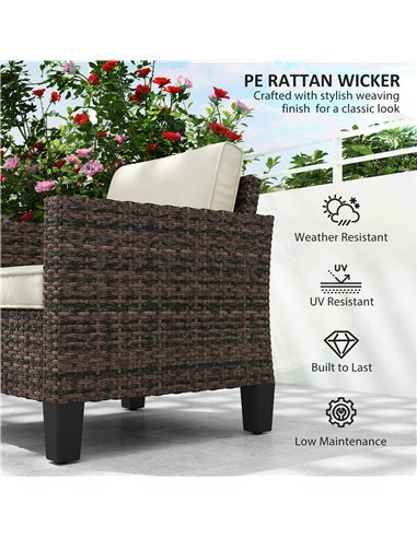 Outsunny Single Rattan Armchair, with Cushions - Brown