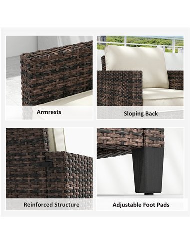 Outsunny Single Rattan Armchair, with Cushions - Brown