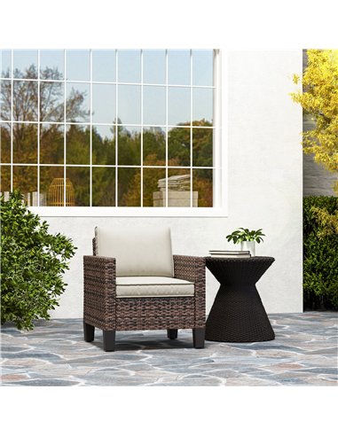 Outsunny Single Rattan Armchair, with Cushions - Brown