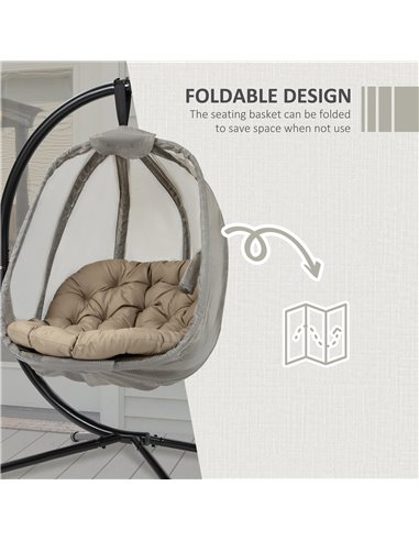 Outsunny Hanging Egg Chair, Folding Swing Hammock with Cushion and Stand for Indoor Outdoor, Patio Garden Furniture, Khaki