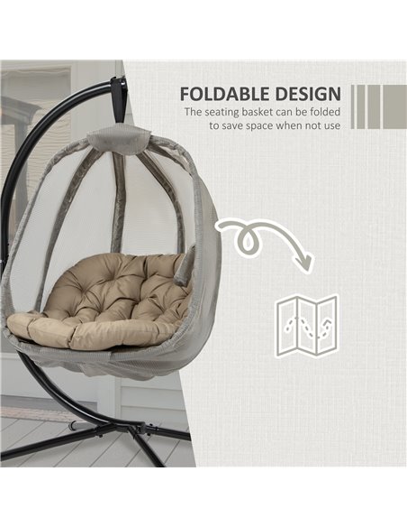 Outsunny Hanging Egg Chair, Folding Swing Hammock with Cushion and Stand for Indoor Outdoor, Patio Garden Furniture, Khaki - pic 12921 | FastDaddyshop