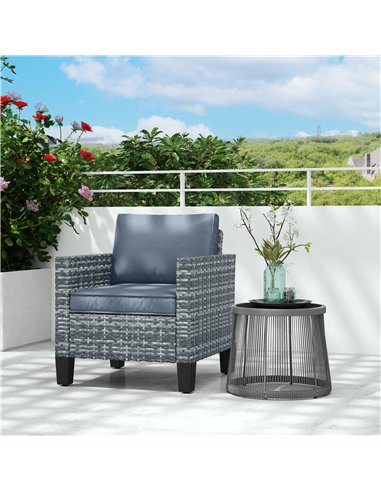 Outsunny Single Rattan Armchair, with Cushions - Light Grey