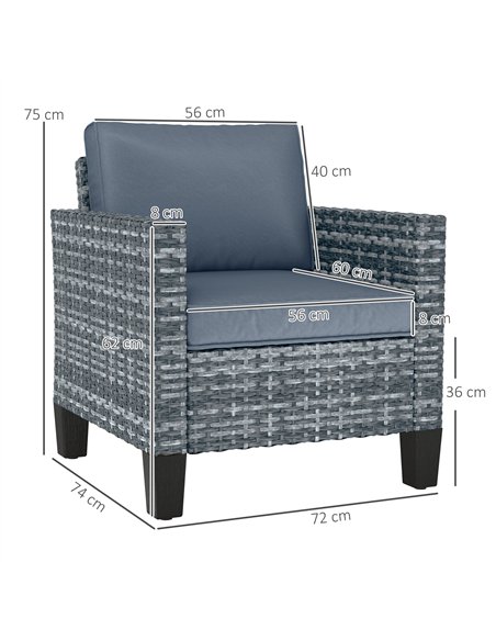 Outsunny Single Rattan Armchair, with Cushions - Light Grey - pic 129218 | FastDaddyshop