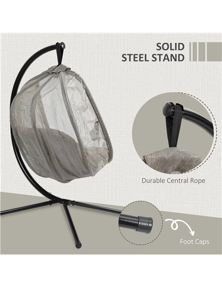 Outsunny Hanging Egg Chair, Folding Swing Hammock with Cushion and Stand for Indoor Outdoor, Patio Garden Furniture, Khaki - pic 12922 | FastDaddyshop