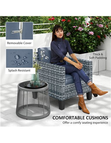 Outsunny Single Rattan Armchair, with Cushions - Light Grey