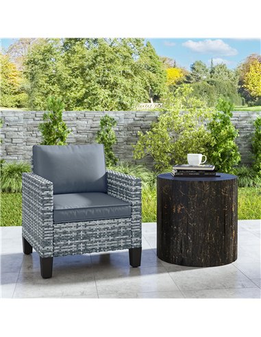 Outsunny Single Rattan Armchair, with Cushions - Light Grey