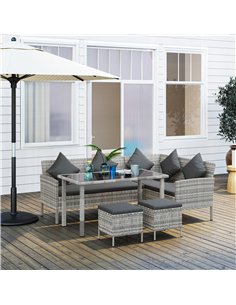 Outsunny tsunny 6-Seater Rattan Dining Set Sofa Table Footstool Outdoor w/ Cushion Garden Furniture, Dark Grey 2