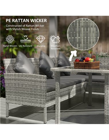 Outsunny tsunny 6-Seater Rattan Dining Set Sofa Table Footstool Outdoor w/ Cushion Garden Furniture, Dark Grey