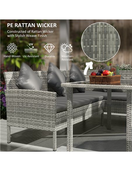 Outsunny tsunny 6-Seater Rattan Dining Set Sofa Table Footstool Outdoor w/ Cushion Garden Furniture, Dark Grey - pic 129228 | FastDaddyshop