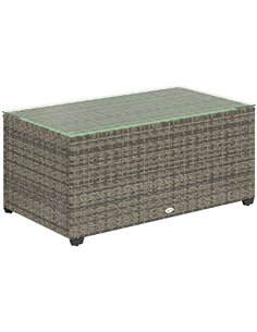 Outsunny 90 x 50cm Glass-Top Rattan Side Table - Dark Grey