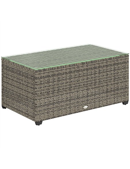 Outsunny 90 x 50cm Glass-Top Rattan Side Table - Dark Grey - pic 129234 | FastDaddyshop