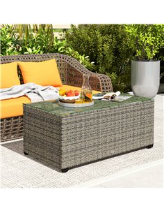 Outsunny 90 x 50cm Glass-Top Rattan Side Table - Dark Grey 2