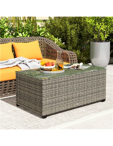 Outsunny 90 x 50cm Glass-Top Rattan Side Table - Dark Grey - pic 129235 | FastDaddyshop