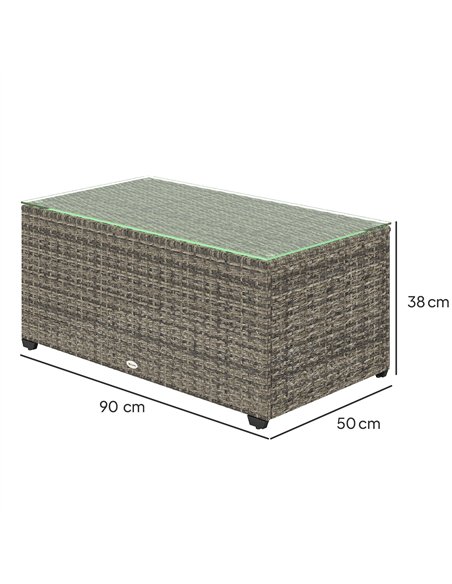 Outsunny 90 x 50cm Glass-Top Rattan Side Table - Dark Grey - pic 129236 | FastDaddyshop