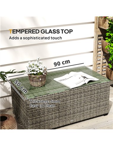 Outsunny 90 x 50cm Glass-Top Rattan Side Table - Dark Grey