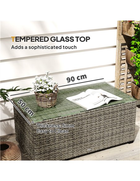 Outsunny 90 x 50cm Glass-Top Rattan Side Table - Dark Grey - pic 129238 | FastDaddyshop