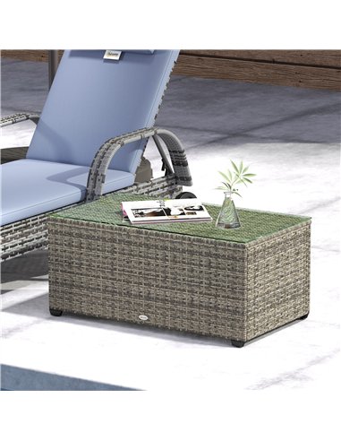 Outsunny 90 x 50cm Glass-Top Rattan Side Table - Dark Grey