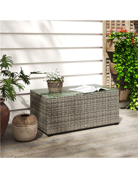 Outsunny 90 x 50cm Glass-Top Rattan Side Table - Dark Grey - pic 129242 | FastDaddyshop