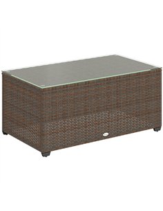 Outsunny 90 x 50cm Glass-Top Rattan Side Table - Brown