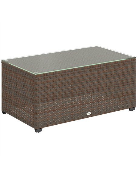 Outsunny 90 x 50cm Glass-Top Rattan Side Table - Brown - pic 129243 | FastDaddyshop