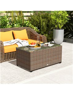 Outsunny 90 x 50cm Glass-Top Rattan Side Table - Brown 2