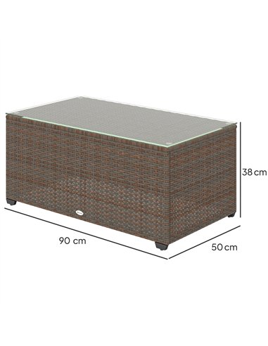 Outsunny 90 x 50cm Glass-Top Rattan Side Table - Brown