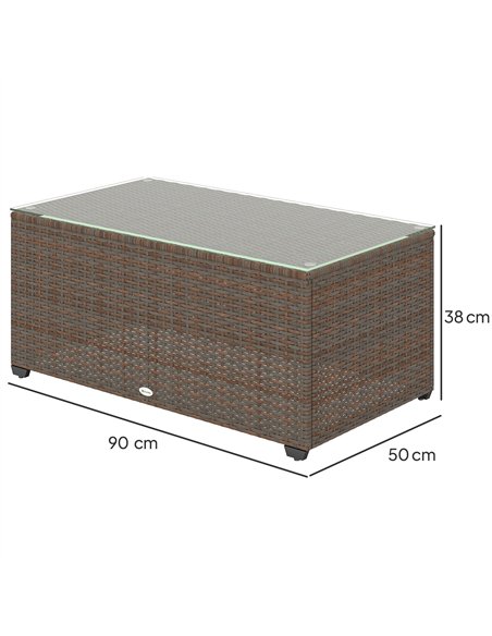 Outsunny 90 x 50cm Glass-Top Rattan Side Table - Brown - pic 129245 | FastDaddyshop