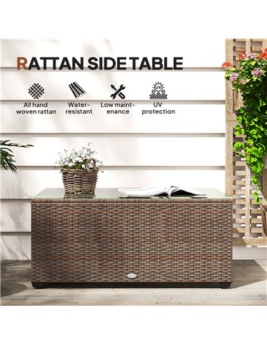 Outsunny 90 x 50cm Glass-Top Rattan Side Table - Brown