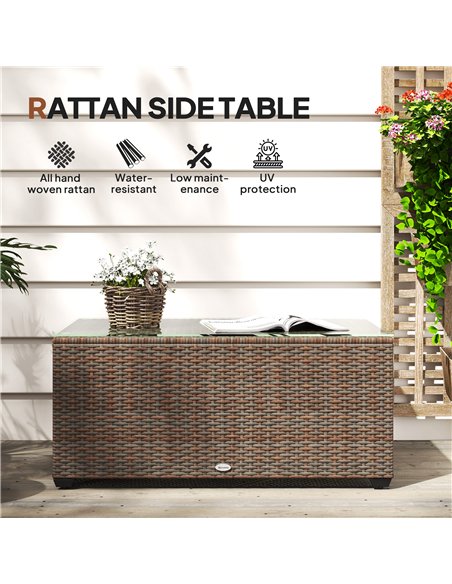 Outsunny 90 x 50cm Glass-Top Rattan Side Table - Brown - pic 129246 | FastDaddyshop