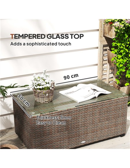 Outsunny 90 x 50cm Glass-Top Rattan Side Table - Brown - pic 129247 | FastDaddyshop