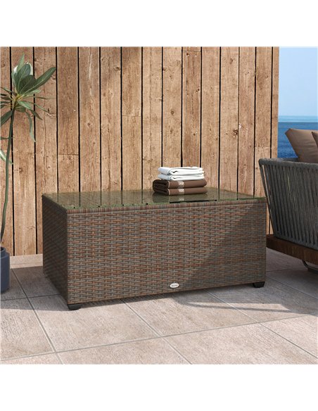 Outsunny 90 x 50cm Glass-Top Rattan Side Table - Brown - pic 129250 | FastDaddyshop