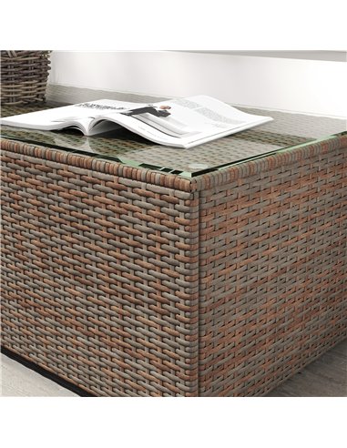 Outsunny 90 x 50cm Glass-Top Rattan Side Table - Brown