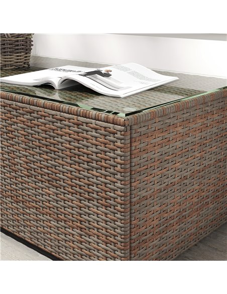 Outsunny 90 x 50cm Glass-Top Rattan Side Table - Brown - pic 129251 | FastDaddyshop