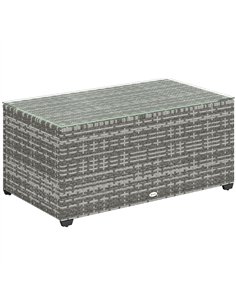 Outsunny 90 x 50cm Glass-Top Rattan Side Table - Light Grey