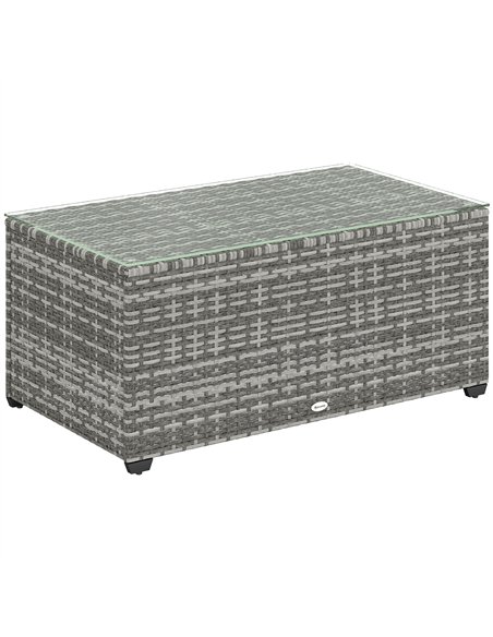Outsunny 90 x 50cm Glass-Top Rattan Side Table - Light Grey - pic 129252 | FastDaddyshop