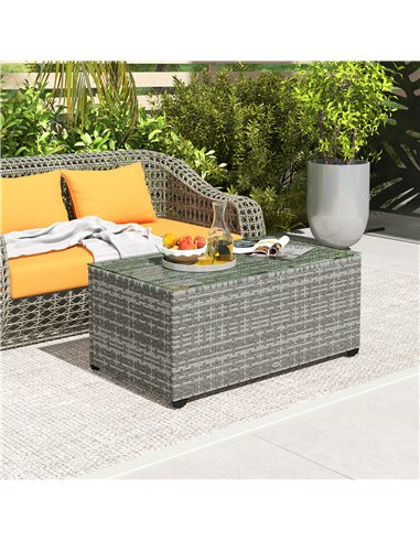 Outsunny 90 x 50cm Glass-Top Rattan Side Table - Light Grey