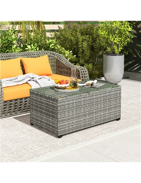 Outsunny 90 x 50cm Glass-Top Rattan Side Table - Light Grey - pic 129253 | FastDaddyshop