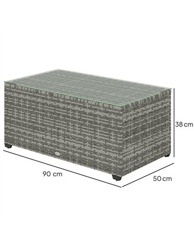 Outsunny 90 x 50cm Glass-Top Rattan Side Table - Light Grey