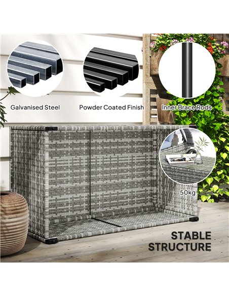 Outsunny 90 x 50cm Glass-Top Rattan Side Table - Light Grey - pic 129257 | FastDaddyshop