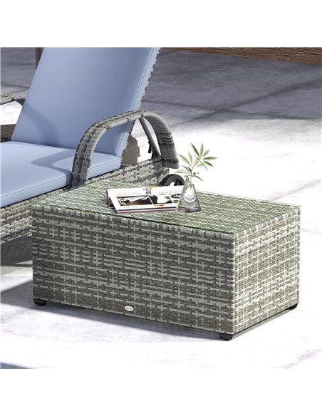Outsunny 90 x 50cm Glass-Top Rattan Side Table - Light Grey - pic 129259 | FastDaddyshop
